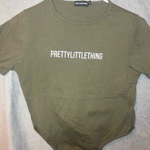 PRETTYLITTLETHINGS recycled sage khaki short sleeve bodysuit .